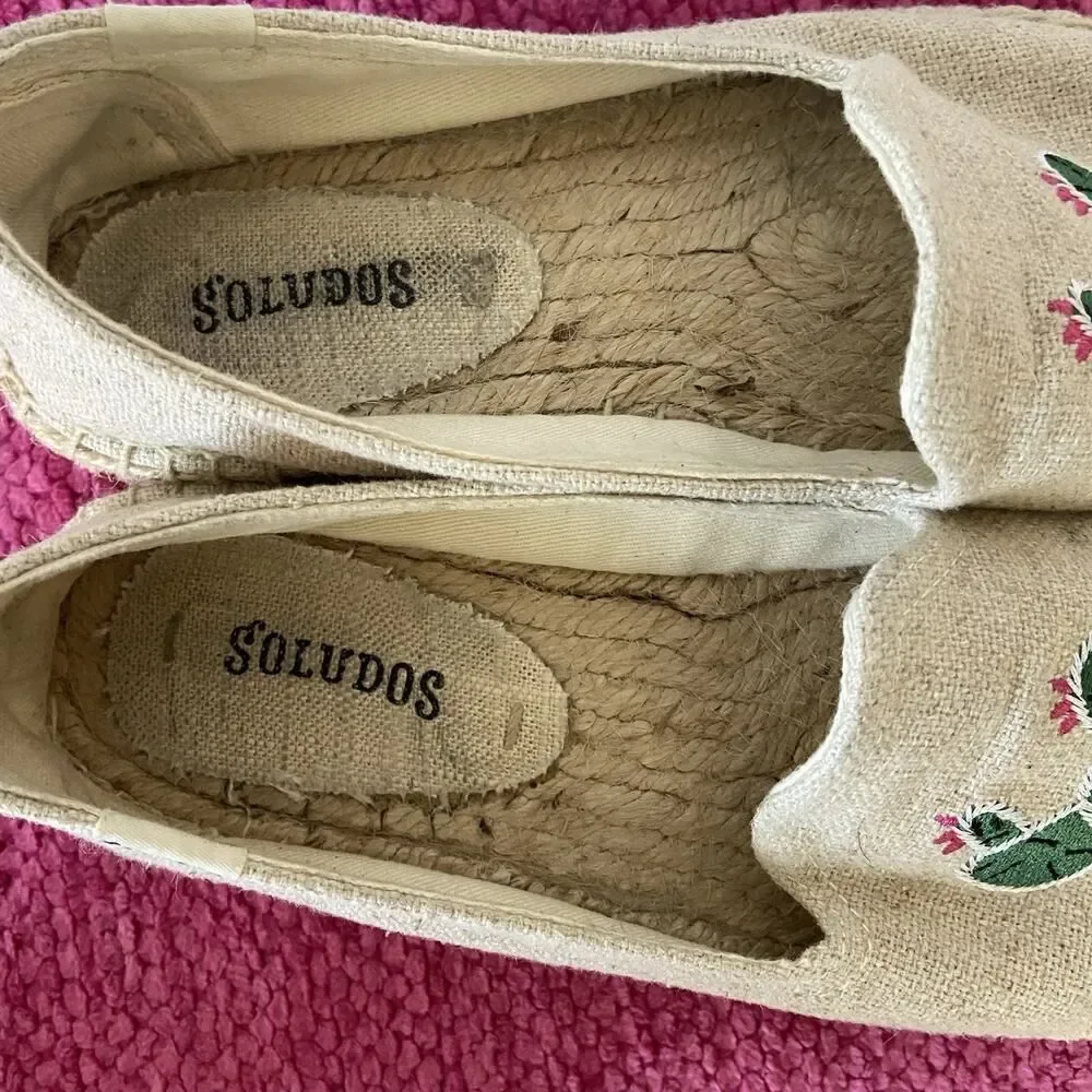 Soludos Espadrille Flats Embroidered Cactus Natural Beige Size 6.5